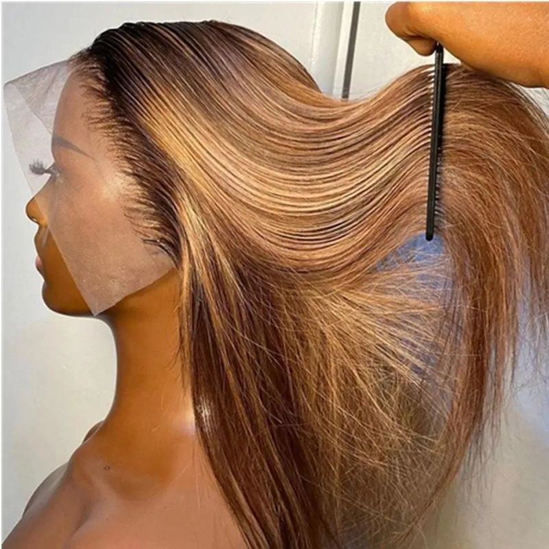 Wigs for Lady 28Inch Long Straght Brown Gradient Wig Fashion and Beautiful Synthetic Hair for Women Gift