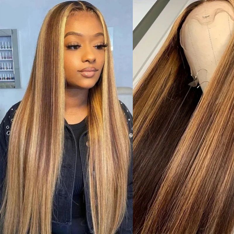 Wigs for Lady 28Inch Long Straght Brown Gradient Wig Fashion and Beautiful Synthetic Hair for Women Gift