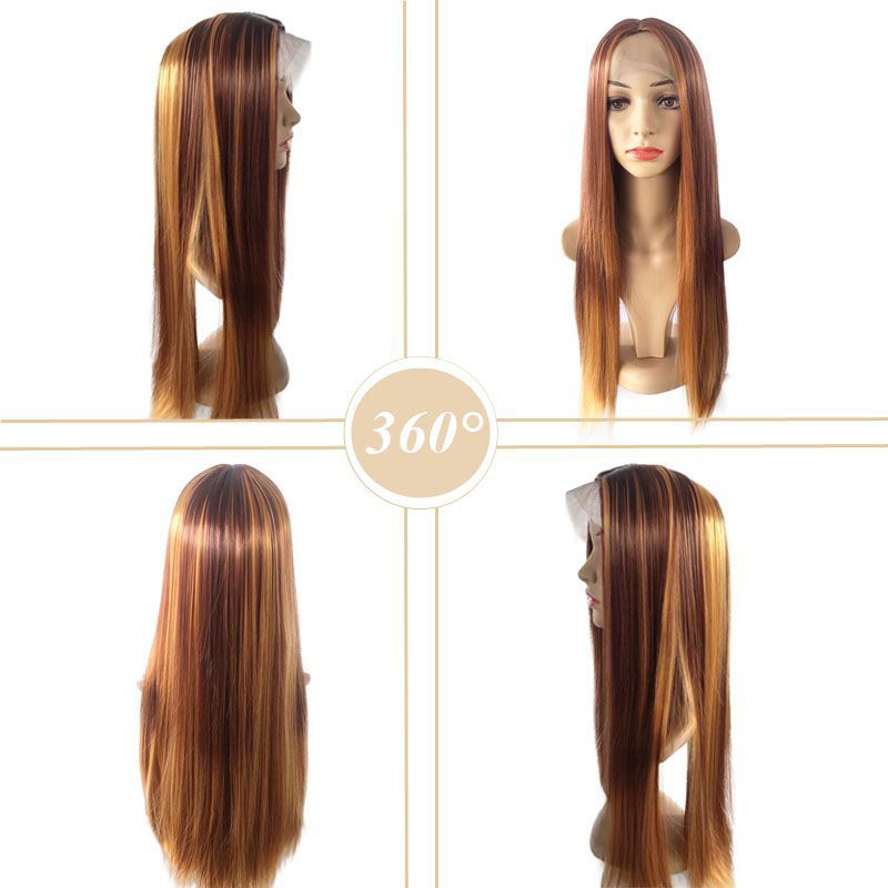 Wigs for Lady 28Inch Long Straght Brown Gradient Wig Fashion and Beautiful Synthetic Hair for Women Gift