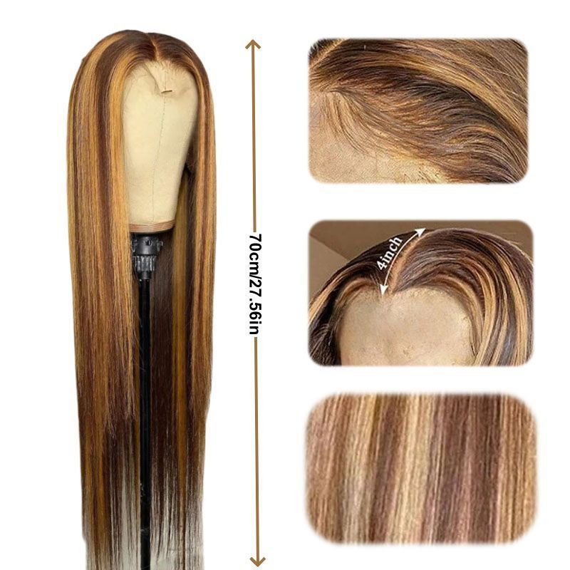 Wigs for Lady 28Inch Long Straght Brown Gradient Wig Fashion and Beautiful Synthetic Hair for Women Gift