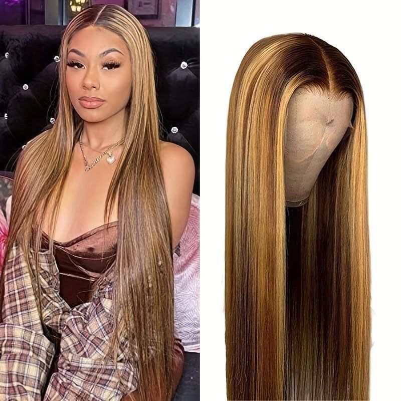 Wigs for Lady 28Inch Long Straght Brown Gradient Wig Fashion and Beautiful Synthetic Hair for Women Gift