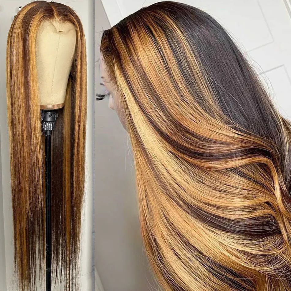 Wigs for Lady 28Inch Long Straght Brown Gradient Wig Fashion and Beautiful Synthetic Hair for Women Gift