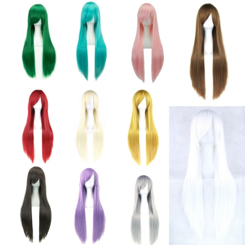 Cosplay Wigs Anime Cosplay Wig Versatile Colorful Long Straight Wig With Bangs Heat-resistant Synthetic Fiber Wig Halloween and Christmas Party Costume Wig