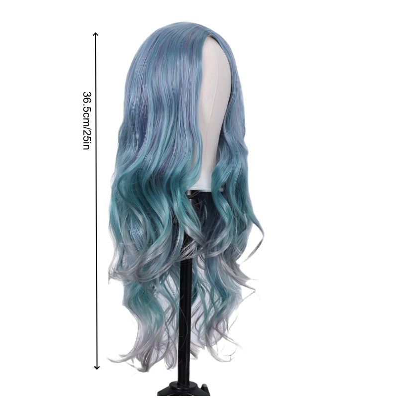 Women's Wig Gradient Blue Color Cosplay Anime Wig Wave Synthetic Fiber Wig Women's Long Roll Wig Halloween Christmas Animation Festival Music Party Dressing Wig Women's Gift