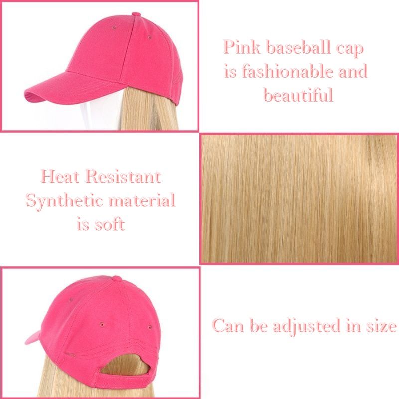 Ladies' Wig Rose Red Baseball Cap Wig Gold Long Straight Wig One-piece Fashionable Baseball Cap Synthetic Wig Perfect Outfit for Halloween and Christmas Holidays