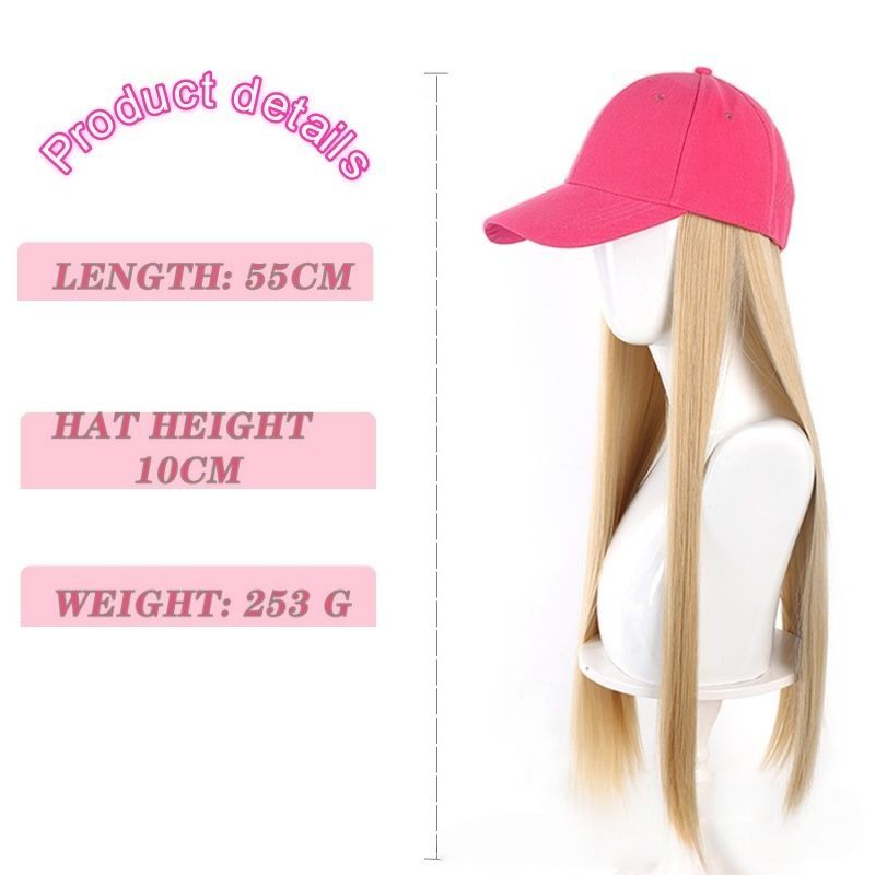Ladies' Wig Rose Red Baseball Cap Wig Gold Long Straight Wig One-piece Fashionable Baseball Cap Synthetic Wig Perfect Outfit for Halloween and Christmas Holidays