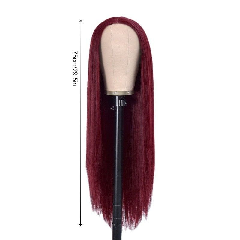 Women's Red Wig Mid Split Long Straight Wig African Style Wig Long Straight Heat-resistant Synthetic Fiber Wig Suitable for Cosplay Halloween and Christmas Parties Perfect Gift for Women