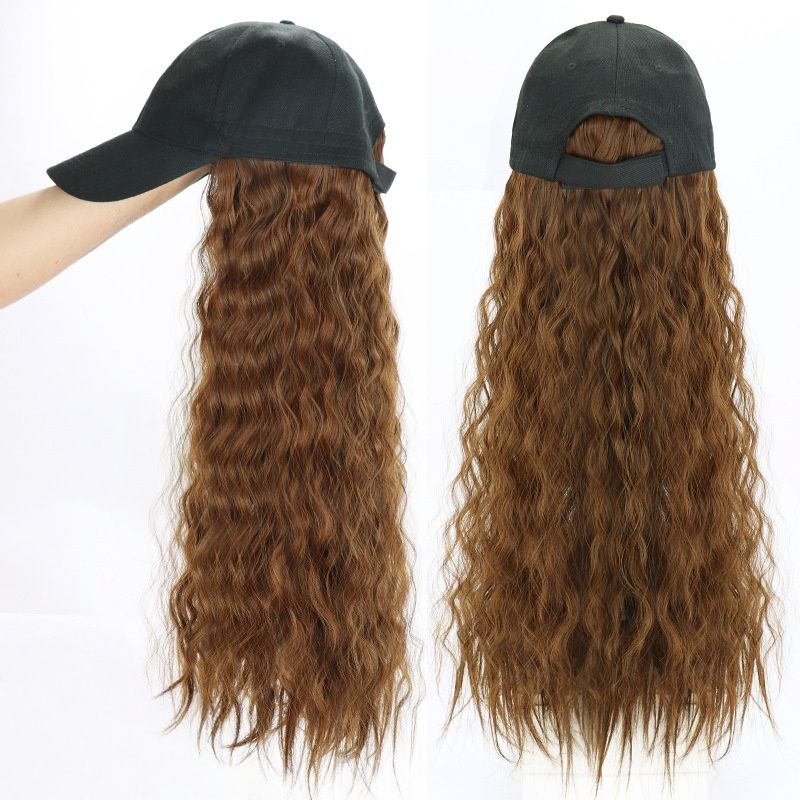 Women's Baseball Cap Wig With Long Curly Hair and Wool Curls Fashionable Duckbill Cap Wig Hat Wig Integrated Suitable for Daily Dressing and Halloween christmas and Music Parties