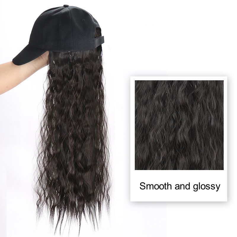 Women's Baseball Cap Wig With Long Curly Hair and Wool Curls Fashionable Duckbill Cap Wig Hat Wig Integrated Suitable for Daily Dressing and Halloween christmas and Music Parties