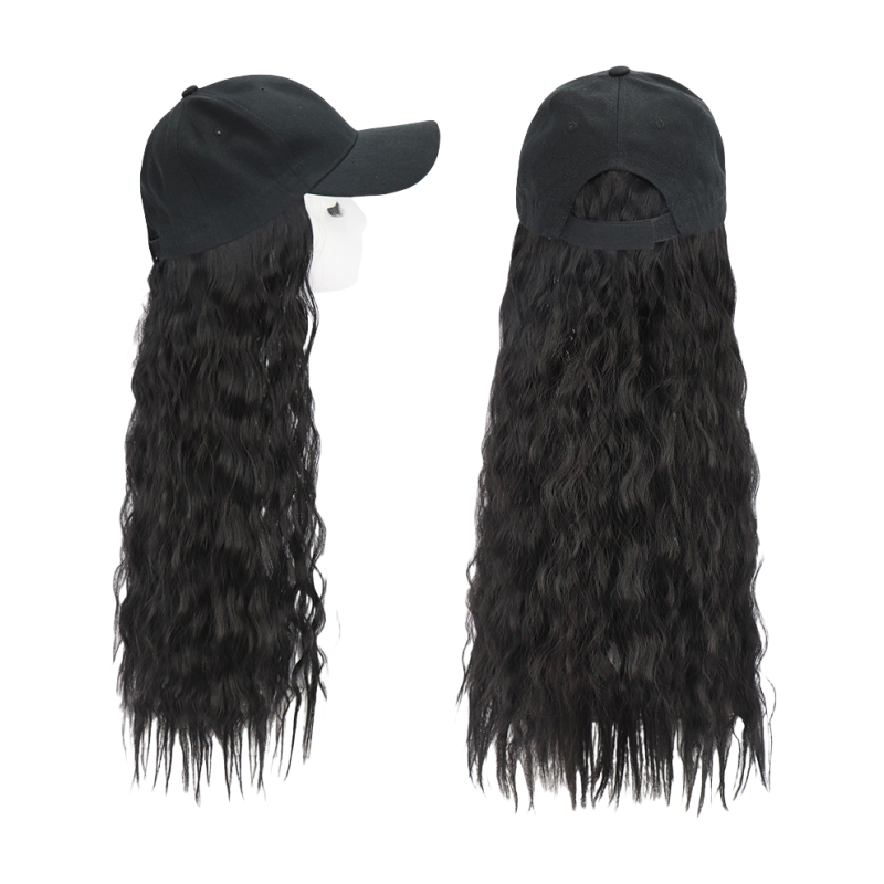 Women's Baseball Cap Wig With Long Curly Hair and Wool Curls Fashionable Duckbill Cap Wig Hat Wig Integrated Suitable for Daily Dressing and Halloween christmas and Music Parties