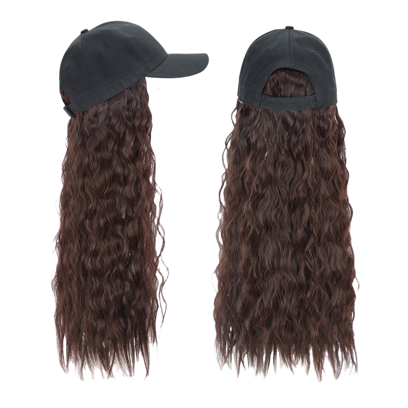 Women's Baseball Cap Wig With Long Curly Hair and Wool Curls Fashionable Duckbill Cap Wig Hat Wig Integrated Suitable for Daily Dressing and Halloween christmas and Music Parties