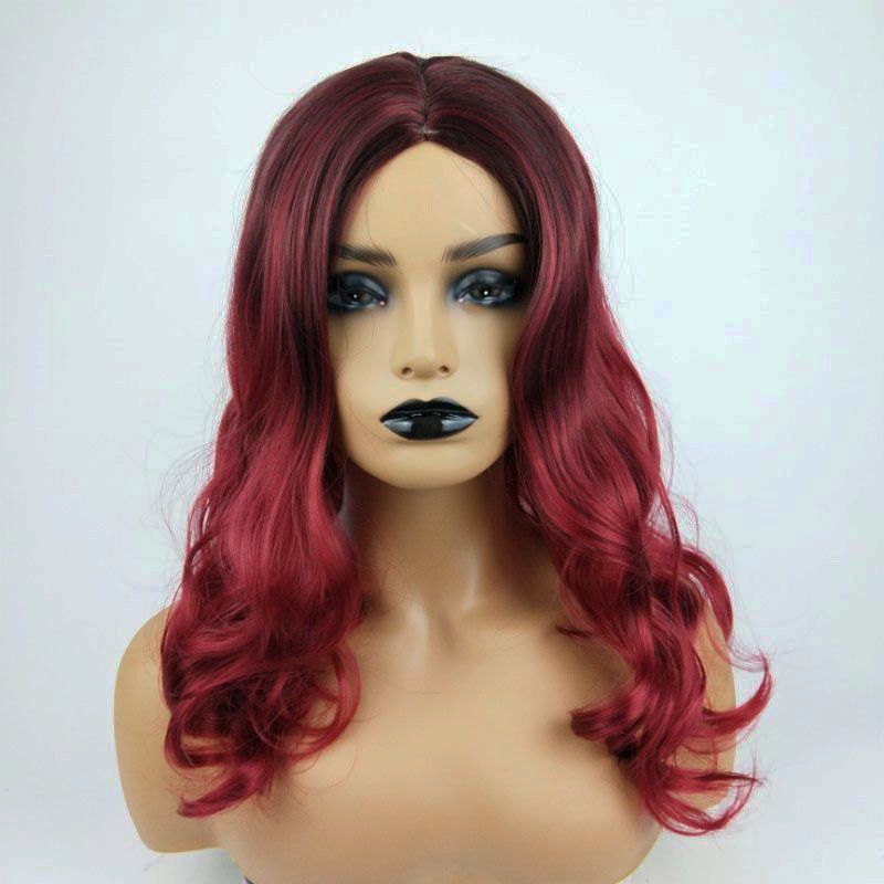 Ladies' Wig With Wine Red Gradient Color 18 Inches Long Curly Afro Hair and Large Waves Heat-resistant Synthetic Fiber Wig Big Volume Breathable Wigs for African Women Daily Wear Party Gift for Women
