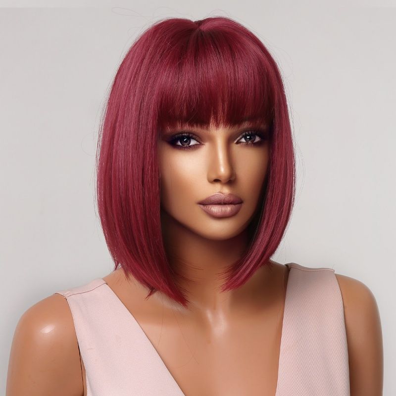 Ladies' Red Wig Burgundy Short Wig Bob Synthetic Wig With Bangs Suitable for Halloween Christmas and Thanksgiving and Music Parties Perfect Holiday Gift for Women