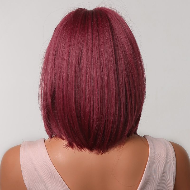 Ladies' Red Wig Burgundy Short Wig Bob Synthetic Wig With Bangs Suitable for Halloween Christmas and Thanksgiving and Music Parties Perfect Holiday Gift for Women