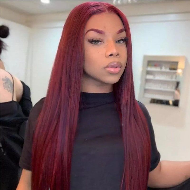 Women's Red Wig Mid Split Long Straight Wig African Style Wig Long Straight Heat-resistant Synthetic Fiber Wig Suitable for Cosplay Halloween and Christmas Parties Perfect Gift for Women