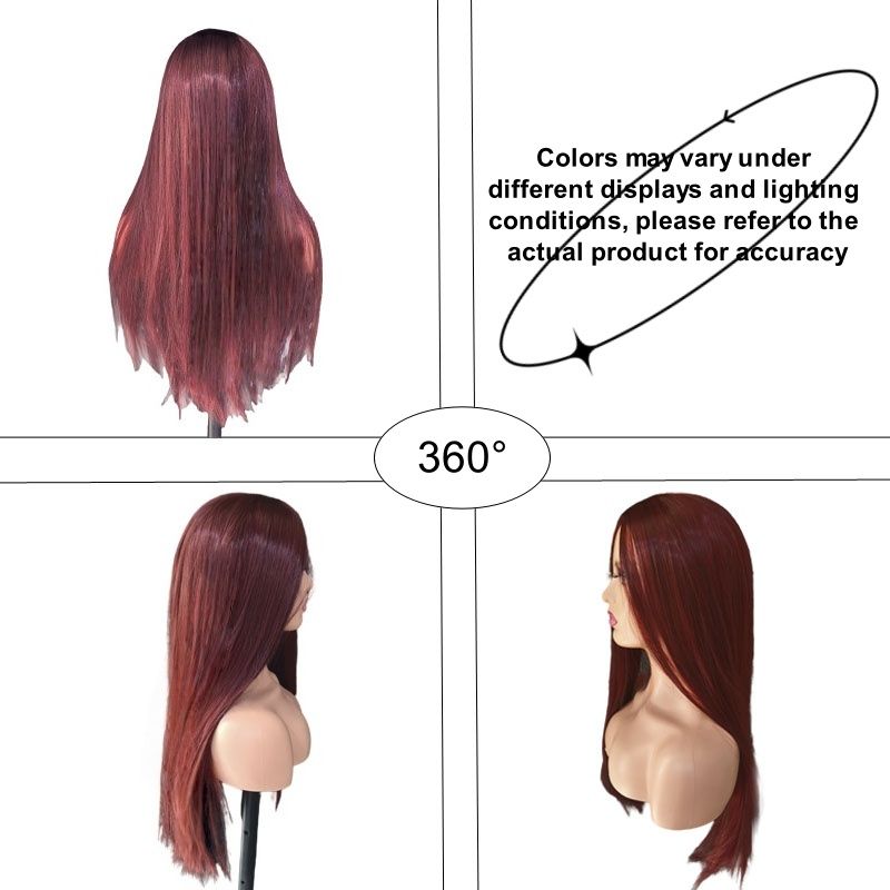 Women's Red Wig Mid Split Long Straight Wig African Style Wig Long Straight Heat-resistant Synthetic Fiber Wig Suitable for Cosplay Halloween and Christmas Parties Perfect Gift for Women