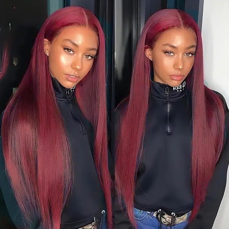 Women's Red Wig Mid Split Long Straight Wig African Style Wig Long Straight Heat-resistant Synthetic Fiber Wig Suitable for Cosplay Halloween and Christmas Parties Perfect Gift for Women