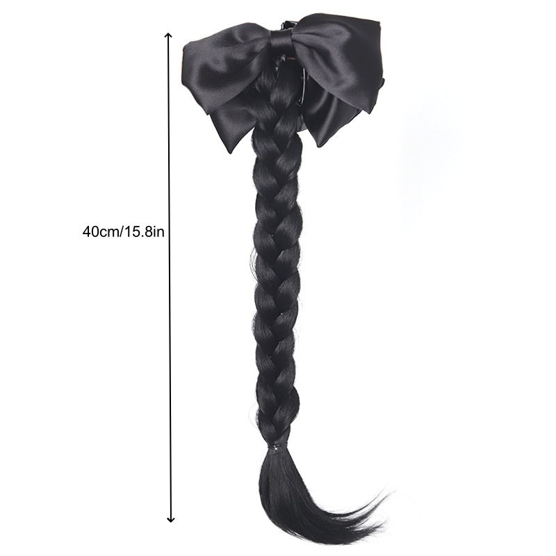 Women's Braid Black Bowknot Wig Ponytail Clip Wig Heat-Resistant Synthetic Wig Women's Fashion Hair Extensions Suitable for Daily Work Halloween Christmas Thanksgiving and Party Wear