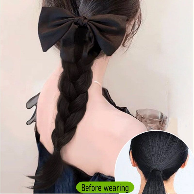 Women's Braid Black Bowknot Wig Ponytail Clip Wig Heat-Resistant Synthetic Wig Women's Fashion Hair Extensions Suitable for Daily Work Halloween Christmas Thanksgiving and Party Wear
