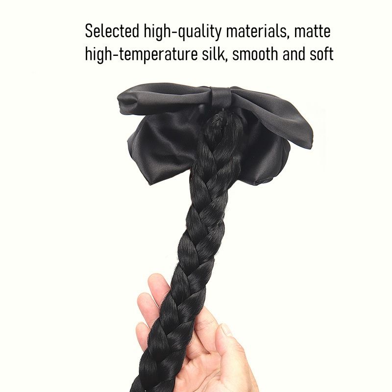 Women's Braid Black Bowknot Wig Ponytail Clip Wig Heat-Resistant Synthetic Wig Women's Fashion Hair Extensions Suitable for Daily Work Halloween Christmas Thanksgiving and Party Wear