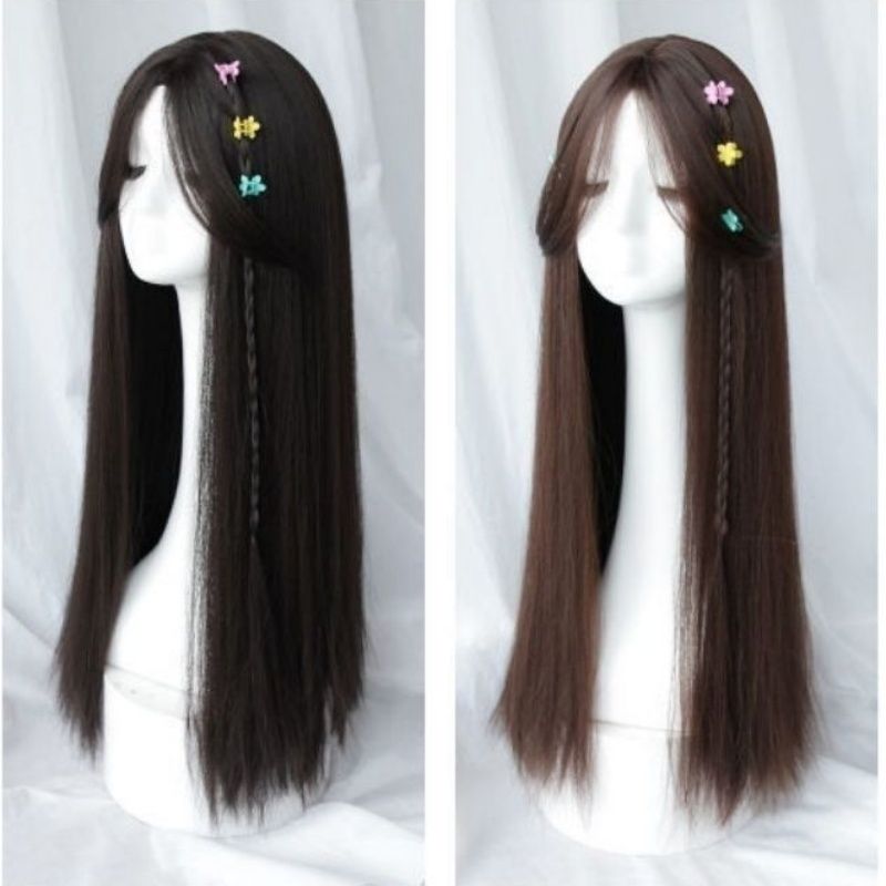 Women's Wig with Bangs Gracefully Long Straight Hair Fashionable and Stylish Black Brown Heat-resistant Synthetic Fiber Wig Suitable for Women's Daily Use Work Christmas Halloween and Celebrations