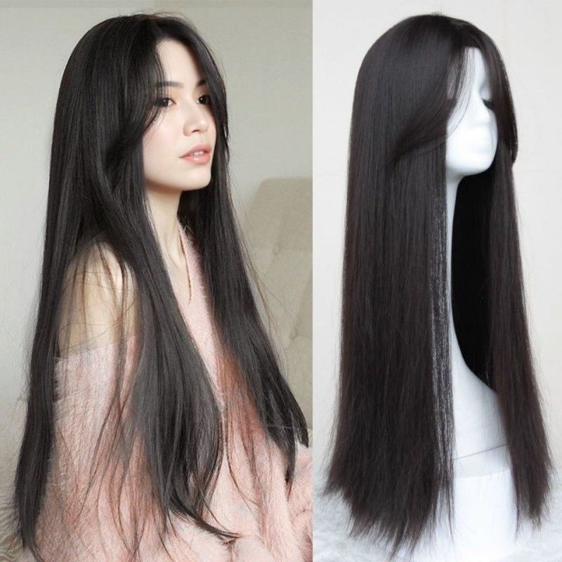Women's Wig with Bangs Gracefully Long Straight Hair Fashionable and Stylish Black Brown Heat-resistant Synthetic Fiber Wig Suitable for Women's Daily Use Work Christmas Halloween and Celebrations