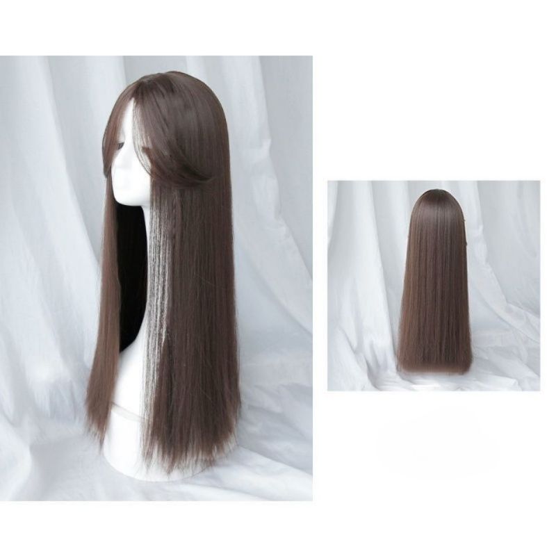 Women's Wig with Bangs Gracefully Long Straight Hair Fashionable and Stylish Black Brown Heat-resistant Synthetic Fiber Wig Suitable for Women's Daily Use Work Christmas Halloween and Celebrations