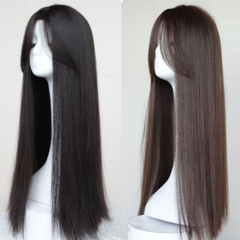 Women's Wig with Bangs Gracefully Long Straight Hair Fashionable and Stylish Black Brown Heat-resistant Synthetic Fiber Wig Suitable for Women's Daily Use Work Christmas Halloween and Celebrations