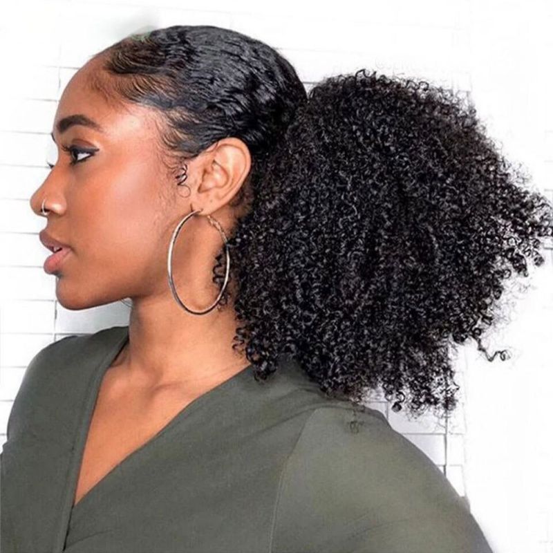 Afro Curly Ponytail Wig Hair Piece African Small Roll Drawstring Wrapped Ponytail Wig Hair Extension Heat-resistant Synthetic Fiber Wig Suitable for Women's Daily Work Christmas New Year Wear