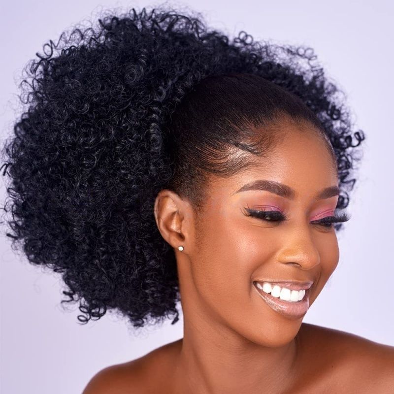 Afro Curly Ponytail Wig Hair Piece African Small Roll Drawstring Wrapped Ponytail Wig Hair Extension Heat-resistant Synthetic Fiber Wig Suitable for Women's Daily Work Christmas New Year Wear
