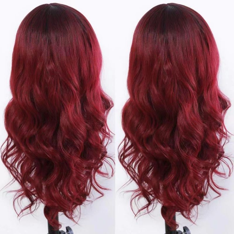 Women's Wig Bangs Red Long Curly Hair Big Wavy Wig Burgundy Heat-resistant Synthetic Fiber Wig Suitable for Women's Daily Work Christmas New Year and Party Wear Perfect Women's Gift