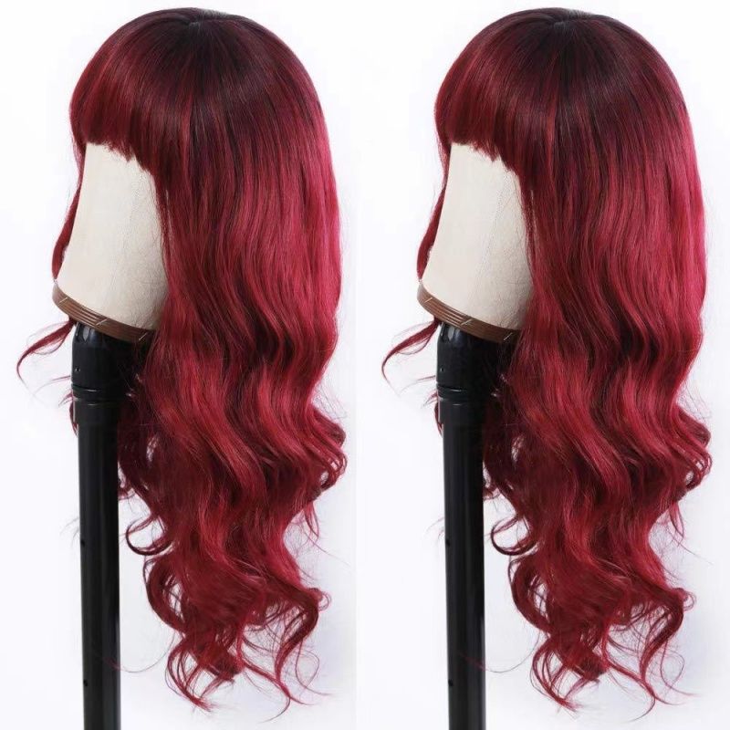 Women's Wig Bangs Red Long Curly Hair Big Wavy Wig Burgundy Heat-resistant Synthetic Fiber Wig Suitable for Women's Daily Work Christmas New Year and Party Wear Perfect Women's Gift