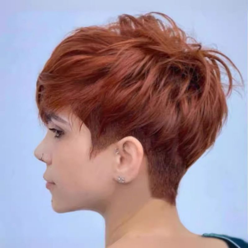 Women's Wig African Style Short Wig Orange Brown Heat-resistant Synthetic Fiber Wig Short Cut Bangs Wig Suitable for Women's Daily Work Christmas New Year and Music Parties Perfect Gift for Women