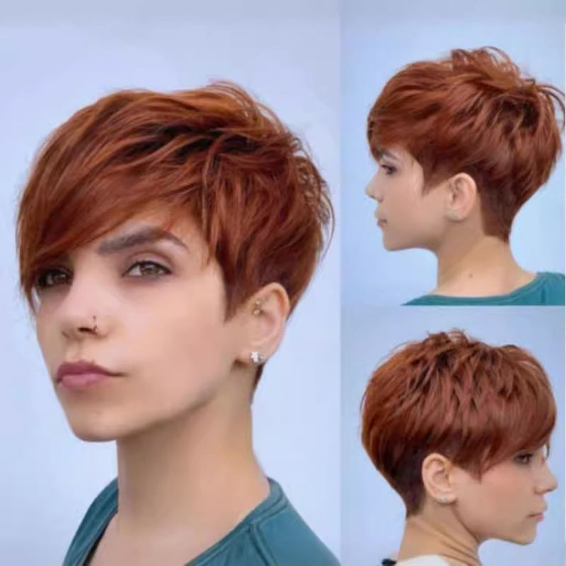 Women's Wig African Style Short Wig Orange Brown Heat-resistant Synthetic Fiber Wig Short Cut Bangs Wig Suitable for Women's Daily Work Christmas New Year and Music Parties Perfect Gift for Women
