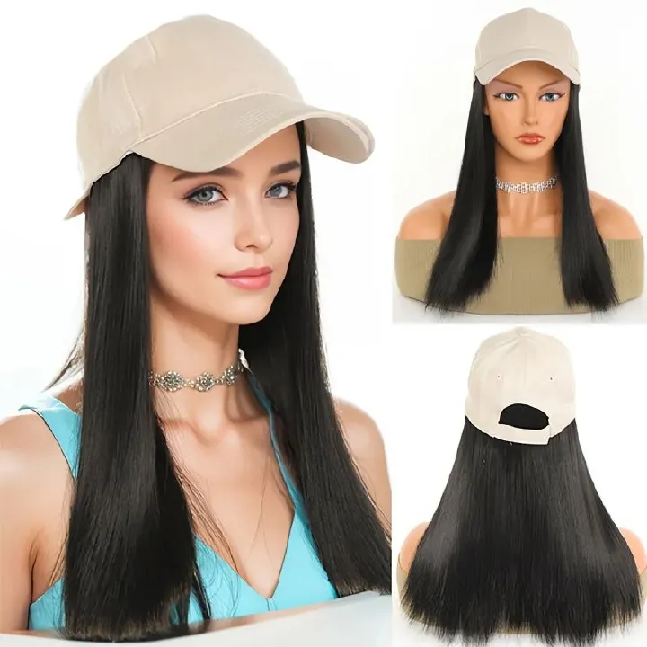 Women's Wig Hat Wig Fashionable White Baseball Cap Wig Integrated Wig Long Straight Gradient Fashionable Synthetic Wig Perfect Christmas Thanksgiving New Year Gift Suitable for Women to Wear