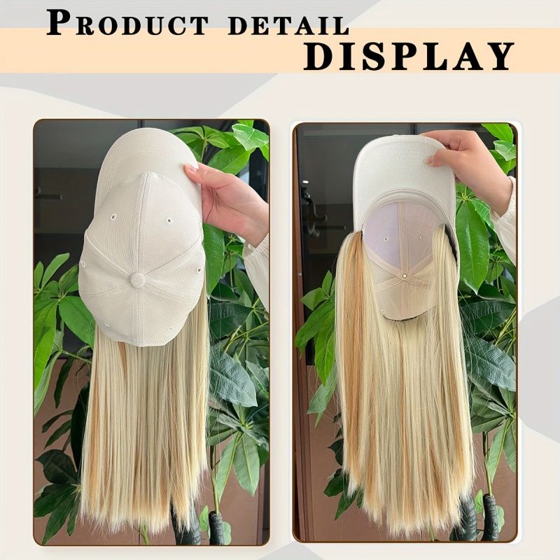 Women's Wig Hat Wig Fashionable White Baseball Cap Wig Integrated Wig Long Straight Gradient Fashionable Synthetic Wig Perfect Christmas Thanksgiving New Year Gift Suitable for Women to Wear