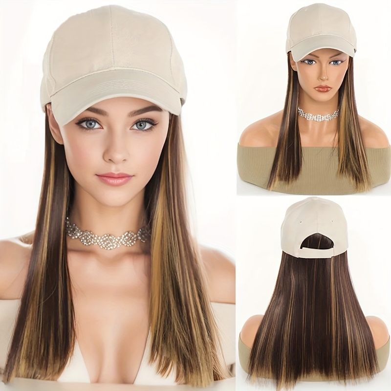 Women's Wig Hat Wig Fashionable White Baseball Cap Wig Integrated Wig Long Straight Gradient Fashionable Synthetic Wig Perfect Christmas Thanksgiving New Year Gift Suitable for Women to Wear