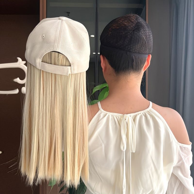 Women's Wig Hat Wig Fashionable White Baseball Cap Wig Integrated Wig Long Straight Gradient Fashionable Synthetic Wig Perfect Christmas Thanksgiving New Year Gift Suitable for Women to Wear