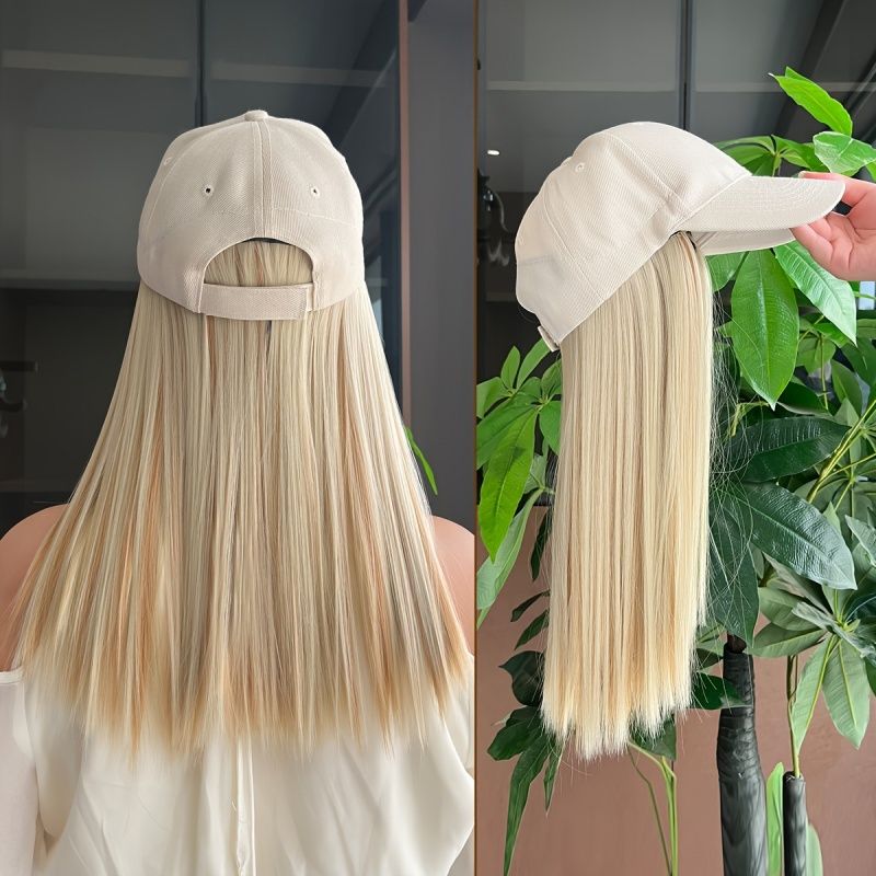 Women's Wig Hat Wig Fashionable White Baseball Cap Wig Integrated Wig Long Straight Gradient Fashionable Synthetic Wig Perfect Christmas Thanksgiving New Year Gift Suitable for Women to Wear