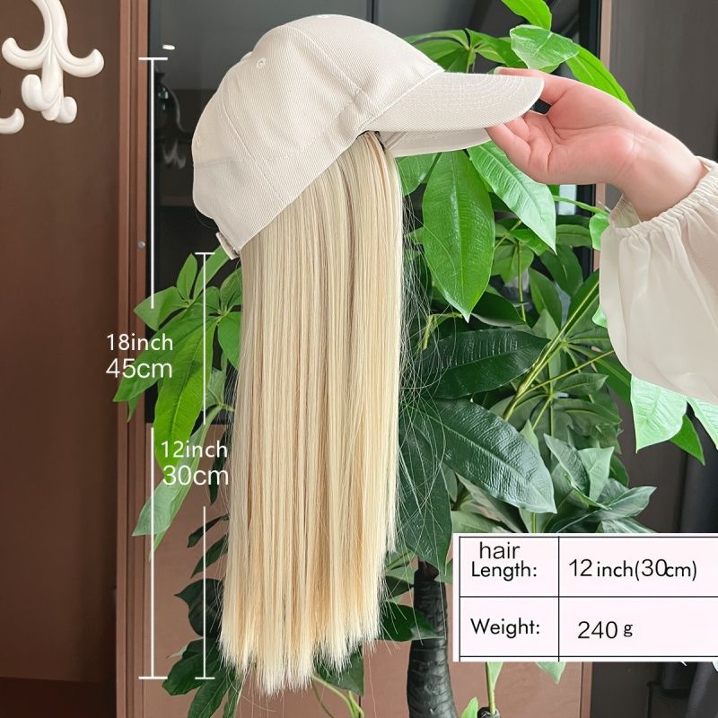 Women's Wig Hat Wig Fashionable White Baseball Cap Wig Integrated Wig Long Straight Gradient Fashionable Synthetic Wig Perfect Christmas Thanksgiving New Year Gift Suitable for Women to Wear