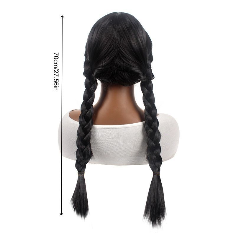 Thick Double Cornrow Braided Wig Natural Black Long Two Chunky Braids Heat Resistant Synthetic Hair for Women Daily Party Music Festival Carnival Halloween African Style Gift Easy to Wear