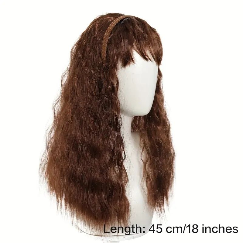 Hair Piece Braid and Headband Wig Integrated, with Bangs and Small Curls, Heat-Resistant Synthetic Fiber Fashionable Headband Wig Suitable for Daily Work Christmas and Party Wear