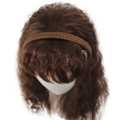 FBK Hair Piece Braid and Headband Wig Integrated, with Bangs and Small Curls, Heat-Resistant Synthetic Fiber Fashionable Headband Wig Suitable for Daily Work Christmas and Party Wear