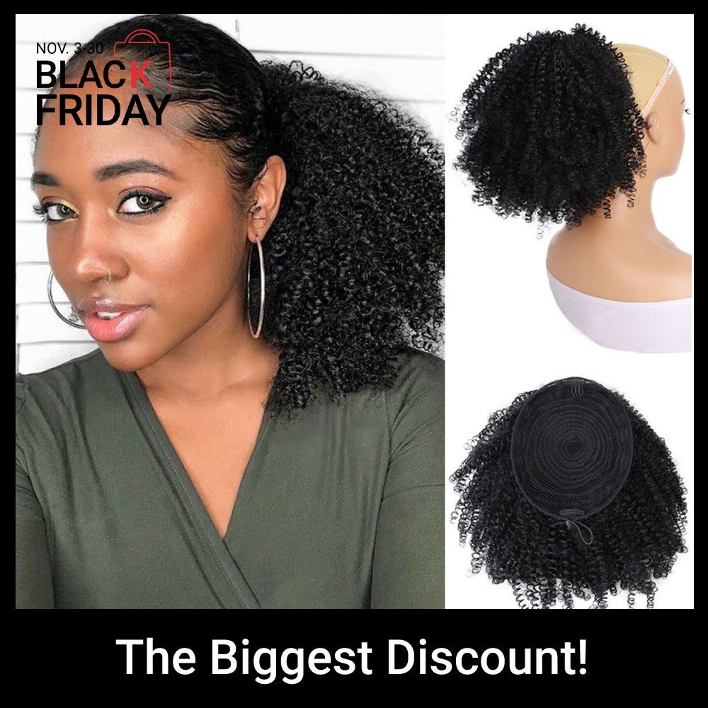 Afro Curly Ponytail Wig Hair Piece African Small Roll Drawstring Wrapped Ponytail Wig Hair Extension Heat-resistant Synthetic Fiber Wig Suitable for Women's Daily Work Christmas New Year Wear