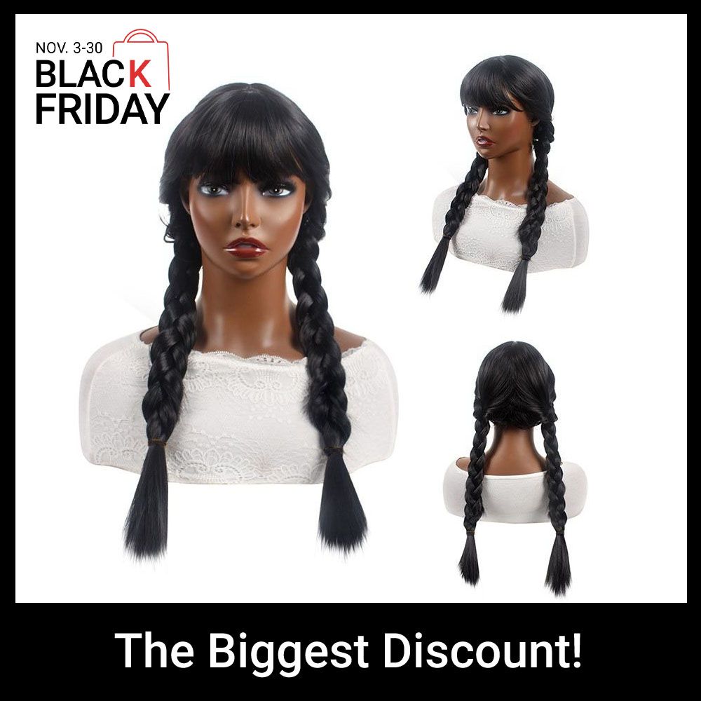 Thick Double Cornrow Braided Wig Natural Black Long Two Chunky Braids Heat Resistant Synthetic Hair for Women Daily Party Music Festival Carnival Halloween African Style Gift Easy to Wear