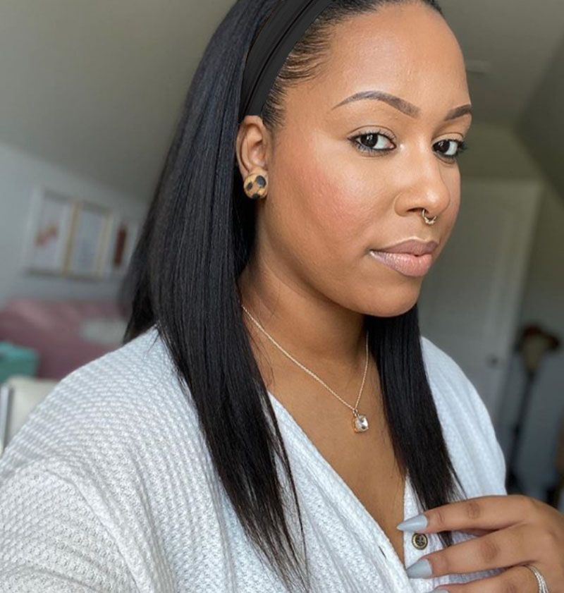 Headband Wig Fashionable African Style Wig Black Heat-Resistant Synthetic Fiber Wig Long Straight Hair Wig Suitable for Daily Work Christmas and Party Wear Perfect Gift for Ladies