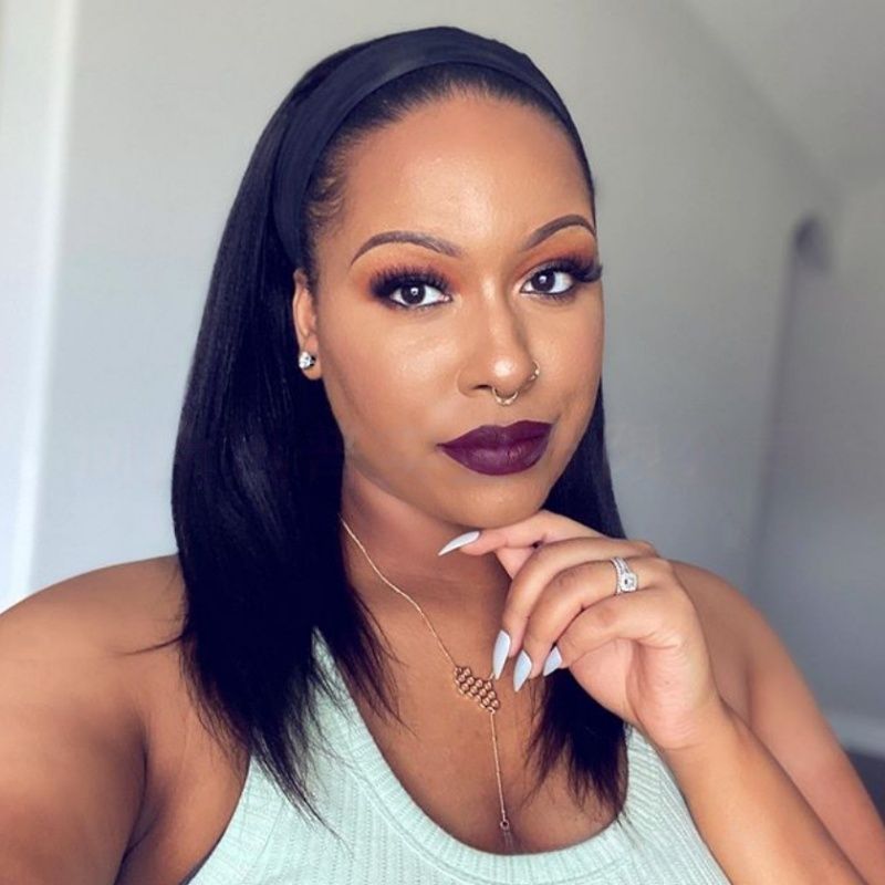 Headband Wig Fashionable African Style Wig Black Heat-Resistant Synthetic Fiber Wig Long Straight Hair Wig Suitable for Daily Work Christmas and Party Wear Perfect Gift for Ladies