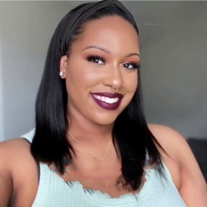 Headband Wig Fashionable African Style Wig Black Heat-Resistant Synthetic Fiber Wig Long Straight Hair Wig Suitable for Daily Work Christmas and Party Wear Perfect Gift for Ladies