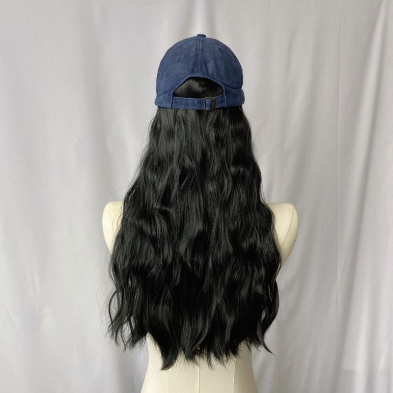 Women's Wig Hat Wig Black Integrated Wig Bow Denim Hat Wavy Long Curly Hair Suitable for Women'S Daily Wear Christmas and Valentine's Day Wear