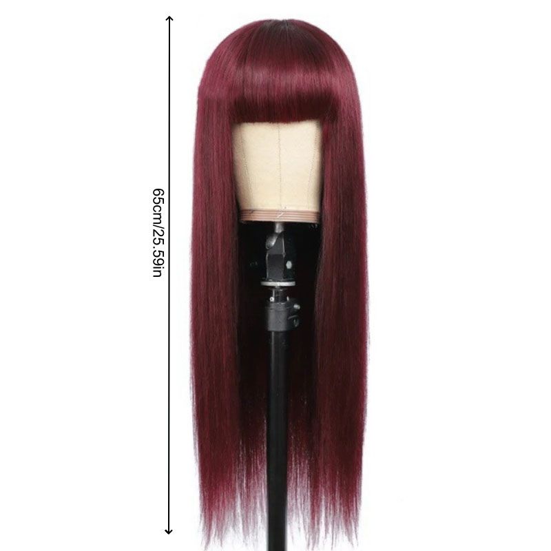 Women's Fashionable Red Long Straight Wig with Bangs 26Inch Heat Resistant Synthetic Natural Looking Soft Hair for Daily Wear, Cosplay, Halloween, Music Festivals, and Christmas Events for Ladies Gift